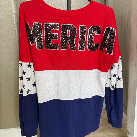 PINK Victoria's Secret Red, White, and Blue Sequin Long Sleeve Tee - Picture 7 of 9
